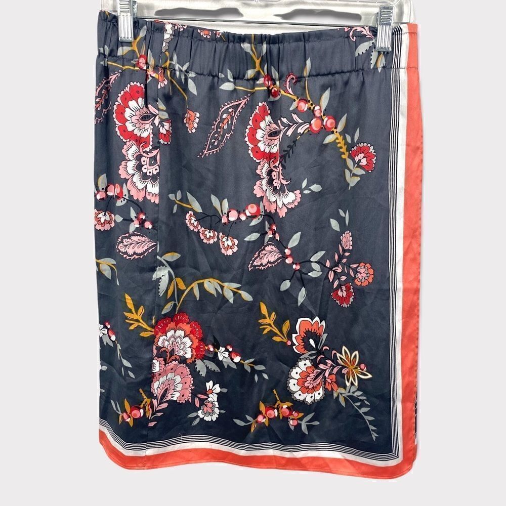 Ann Taylor Wrap Skirt - Floral Grey Orange Print